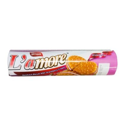 Galletas sándwich con crema sabor fresa L'amore Simsek 150 g