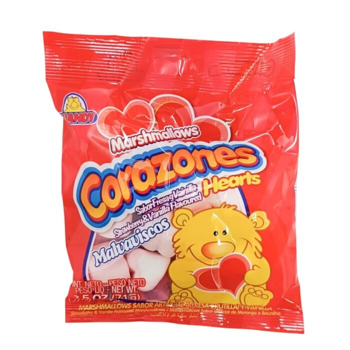 Malvavisco en forma de corazones sabor fresa - vainilla Guandy 71 g - Imagen 1