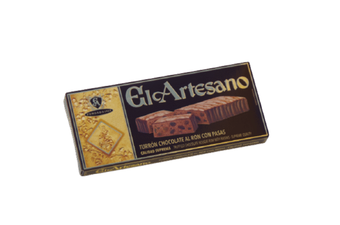 ref-2516-turron-chocolate-ron-con-pasas-removebg-preview Turrón de Chocolate ron con pasas calidad suprema El Artesano 200 gr - Imagen 1