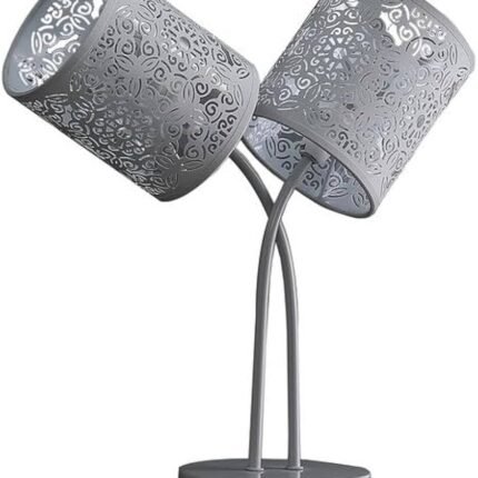 Lámpara de mesa gris con 2 cilindros de luz bohemia de 17" Generic