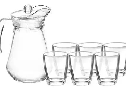 Juego de 7 jarra de vidrio con 6 vasos y tapa Govitro