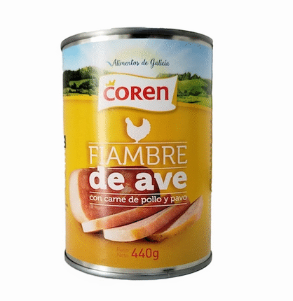 Fiambre de ave con carne de pavo y pollo 440 g Coren