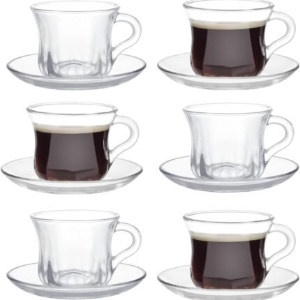 Juego de tazas de café y platillos de vidrio Lirmartur 6U