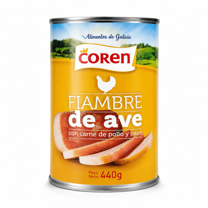 fiambre de pavo y ave lata Fiambre de ave con carne de pavo y pollo 440 g Coren - Imagen 1