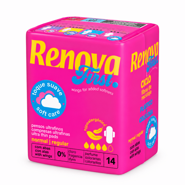 Renova rosada Toallas sanitarias ultrafinas con alas normal Renova 14 U - Imagen 1