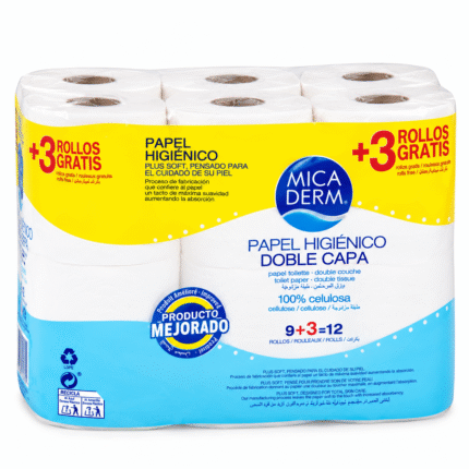 Papel higiénico doble capa, 9 + 3 rollos Micaderm